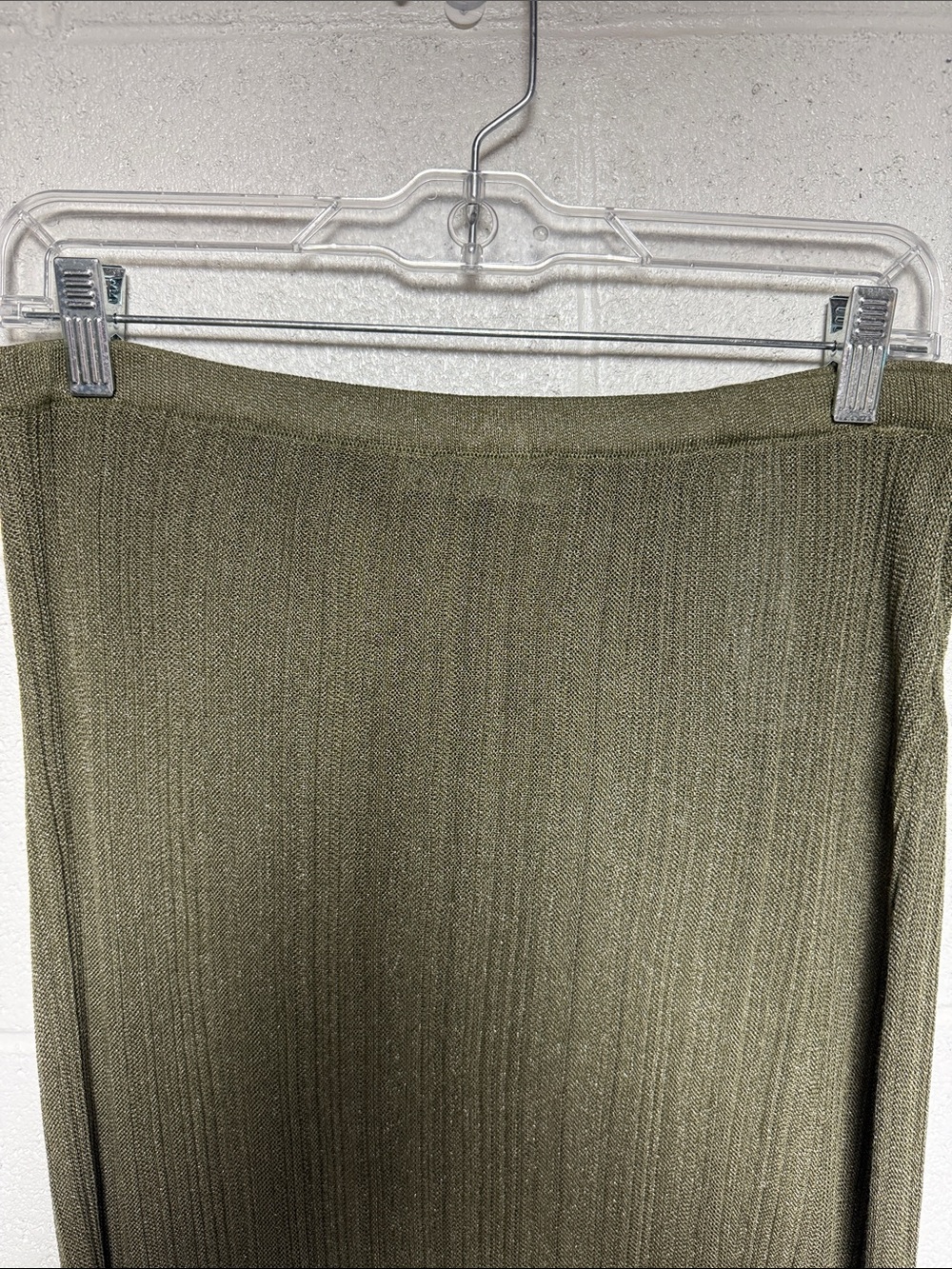 Zara Midi Skirt in Olive Green Shimmer Ribbed Sz Large - Picture 6 of 8
